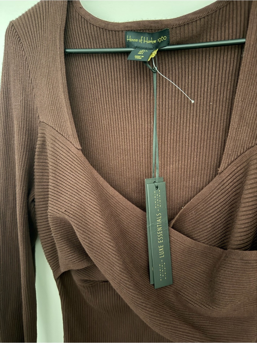NWT House of Harlow 1960 Brown Wrap Ribbed Bodysuit Women’s Large - Picture 3 of 4